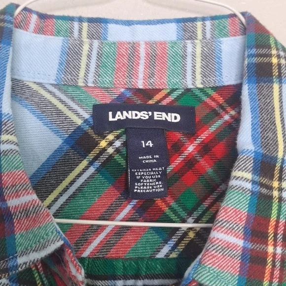 Land’s End Flannel Button-down Shirt Women's Sz 14 Large Plaid Long Slveeve - Picture 3 of 16